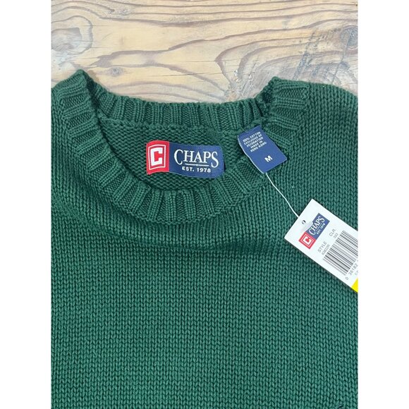 VTG Chaps Crew Neck Sweater Mens M Green Embroidered Crest 90s - Picture 3 of 6